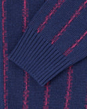 Striped V-Neck Cardigan - Navy/Pink Stripe
