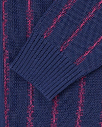 Striped V-Neck Cardigan - Navy/Pink Stripe