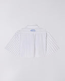 Cropped Embroidered Striped Shirt - White