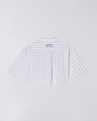 Cropped Embroidered Striped Shirt - White