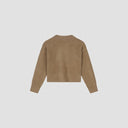 Cropped Fuzzy Crewneck Sweater - Camel