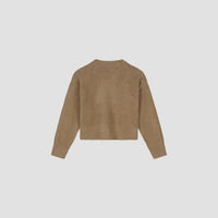 Cropped Fuzzy Crewneck Sweater - Camel
