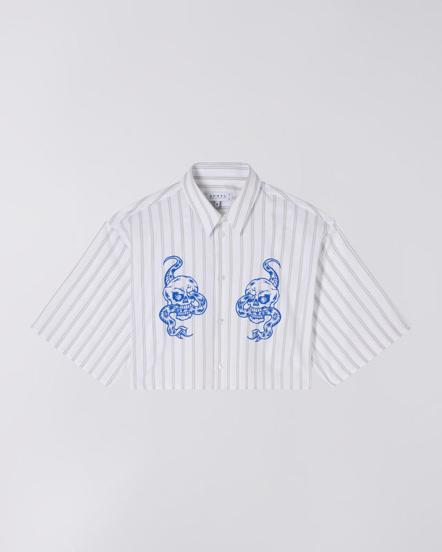 Striped Graphic Cropped Shirt - White/Gray Stripe