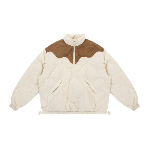 Western Yoke Puffer Jacket - Cream/Brown