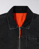 Collared Denim Zip Jacket - Washed Black
