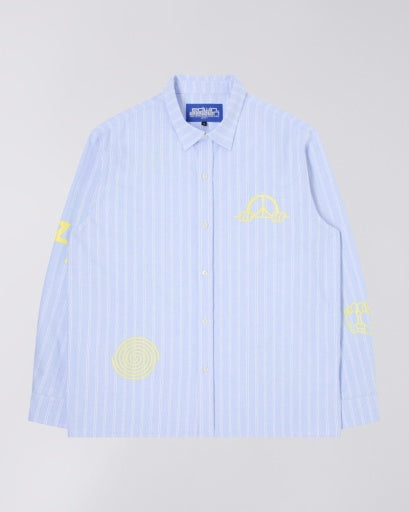 Striped Embroidered Long Sleeve Shirt - Light Blue Stripe