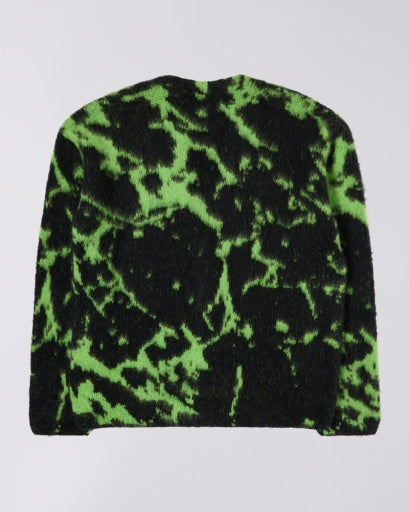 Graphic Hairy Knit Cardigan - Black/Green Tie-Dye