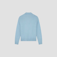 Rib Knit Polo Sweater - Light Blue