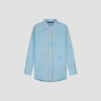 Embroidered Striped Button-Up - Light Blue/White Stripe