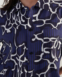 Abstract Print Camp Shirt - Blue Pattern