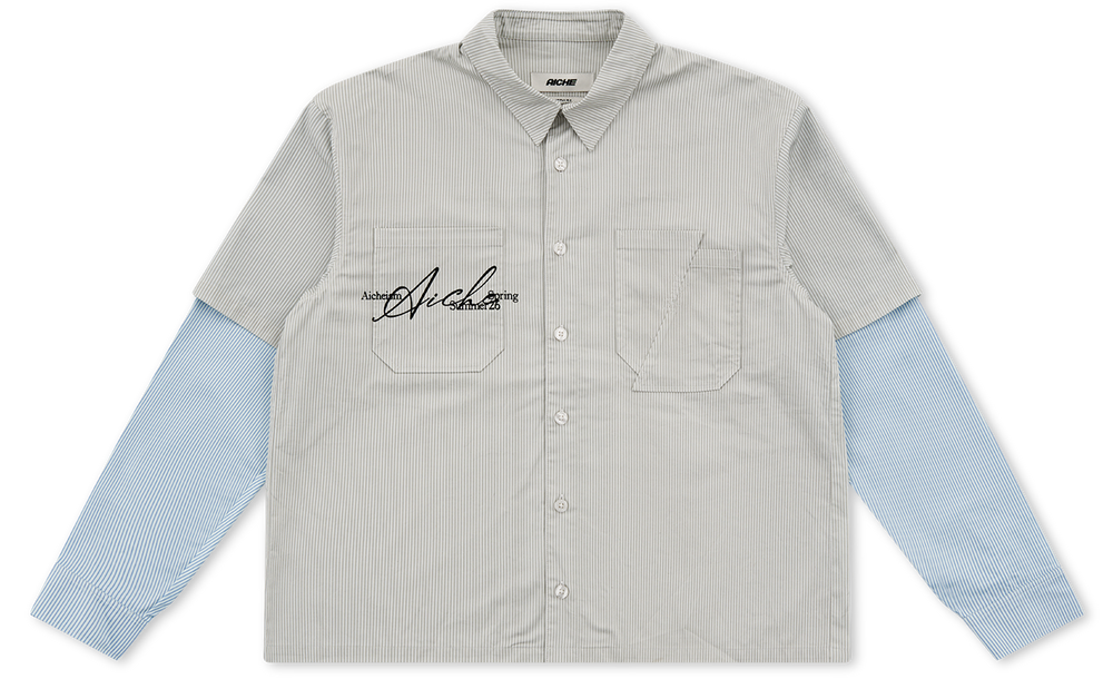 Two-Tone Button-Down Shirt - Grey Pinstripe
