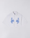 Cropped Embroidered Striped Shirt - White