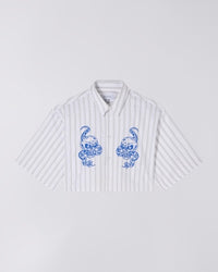 Cropped Embroidered Striped Shirt - White