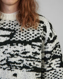Patterned Knit Crewneck Sweater - Black/White Pattern