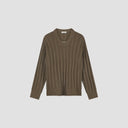 Ribbed Knit V-Neck Sweater - Olive Green