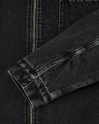 Collared Denim Zip Jacket - Washed Black