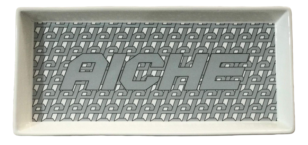 Monogram Pattern Ceramic Tray - White/Grey Pattern