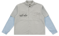 Layered Stripe Button-Up Shirt - Grey/Blue Stripe