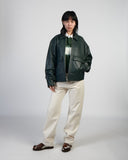 Faux Leather Boxy Jacket - Dark Green
