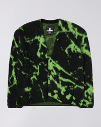 Graphic Hairy Knit Cardigan - Black/Green Tie-Dye