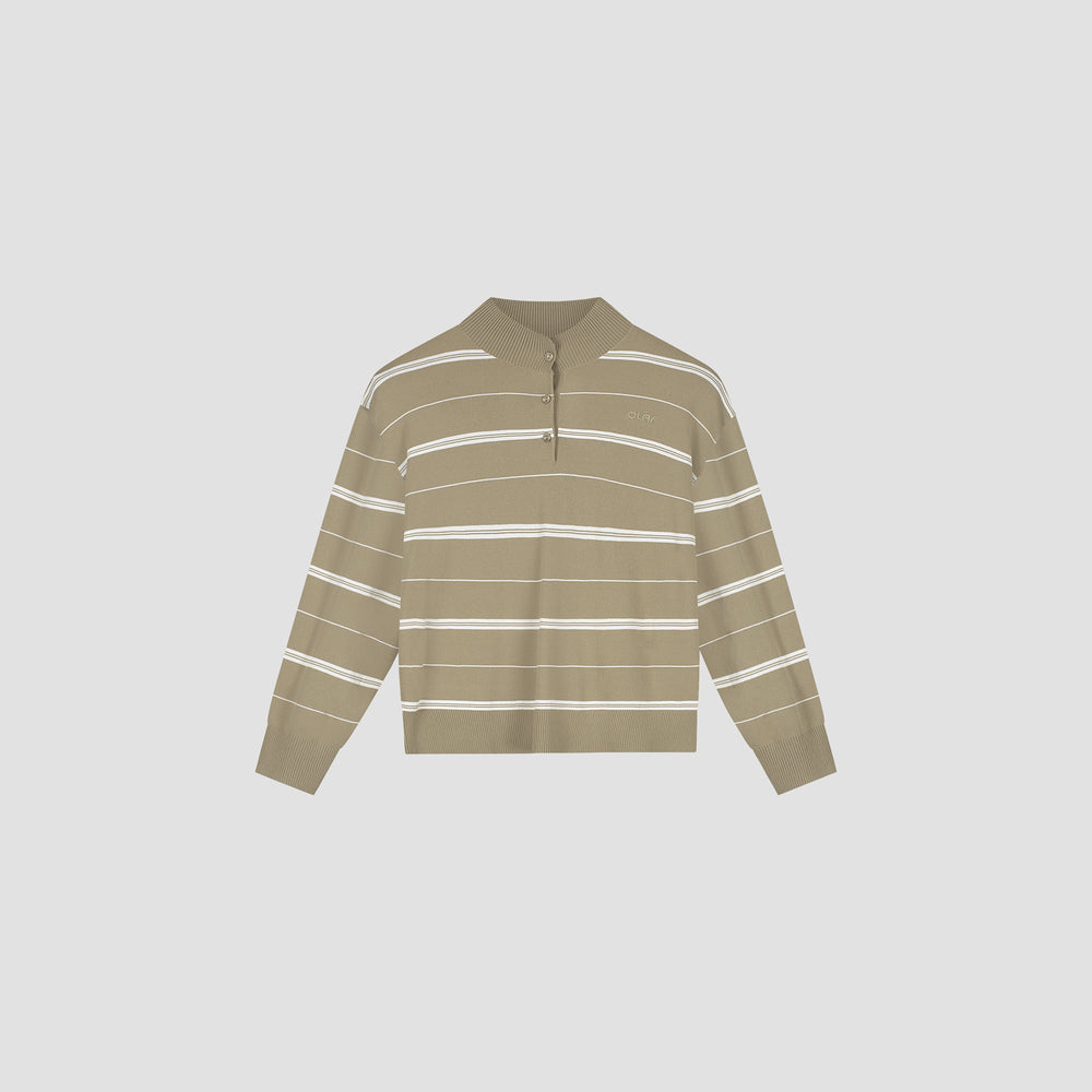 Striped Knit Polo Sweater - Khaki Stripe