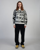 Patterned Knit Crewneck Sweater - Black/White Pattern