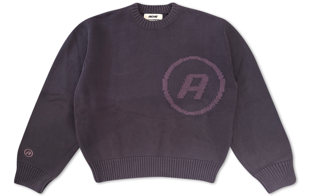 Graphic Knit Crewneck Sweater - Dark Purple