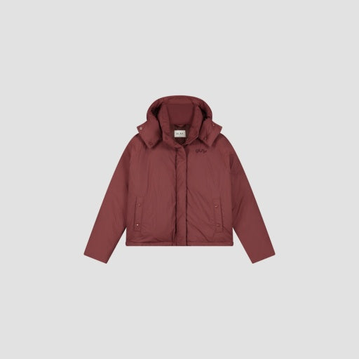 Hooded Short Puffer Jacket - Bordeaux