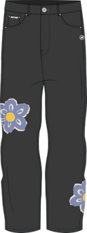 Loose Fit Floral Patch Jeans - Black