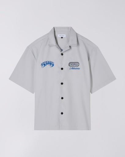 Embroidered Camp Collar Shirt - Light Grey