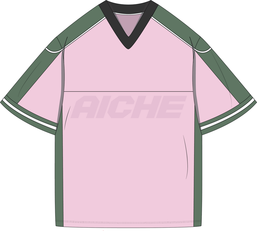 Color Block V-neck T-shirt - Pink Green