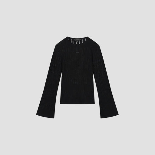 Ribbed Knit Flared Sleeve Sweater - Black