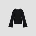 Ribbed Knit Flared Sleeve Sweater - Black