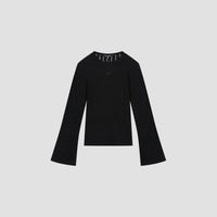 Ribbed Knit Flared Sleeve Sweater - Black