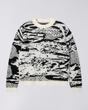 Patterned Knit Crewneck Sweater - Black/White Pattern