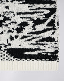 Patterned Knit Crewneck Sweater - Black/White Pattern
