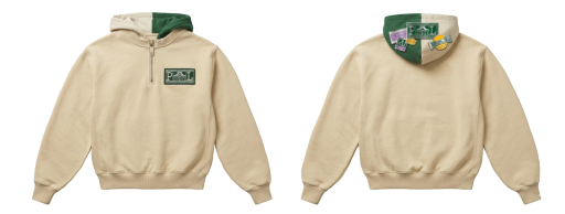 Half-Zip Color Block Hoodie - Ecru/Green