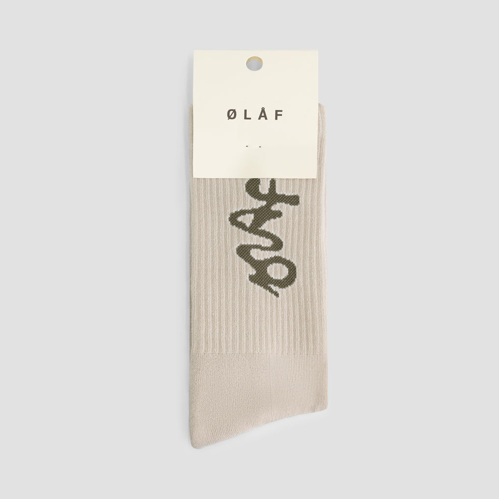Graphic Ribbed Crew Socks - Khaki