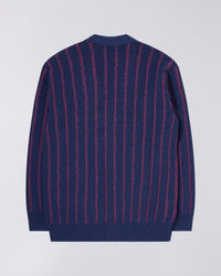 Striped V-Neck Cardigan - Navy/Pink Stripe