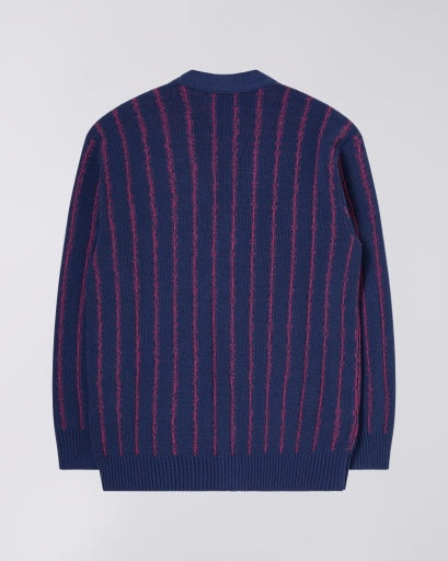 Striped V-Neck Cardigan - Navy/Pink Stripe