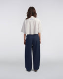 Cropped Embroidered Striped Shirt - White