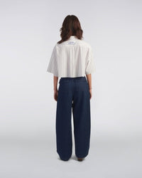 Cropped Embroidered Striped Shirt - White