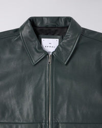 Faux Leather Boxy Jacket - Dark Green