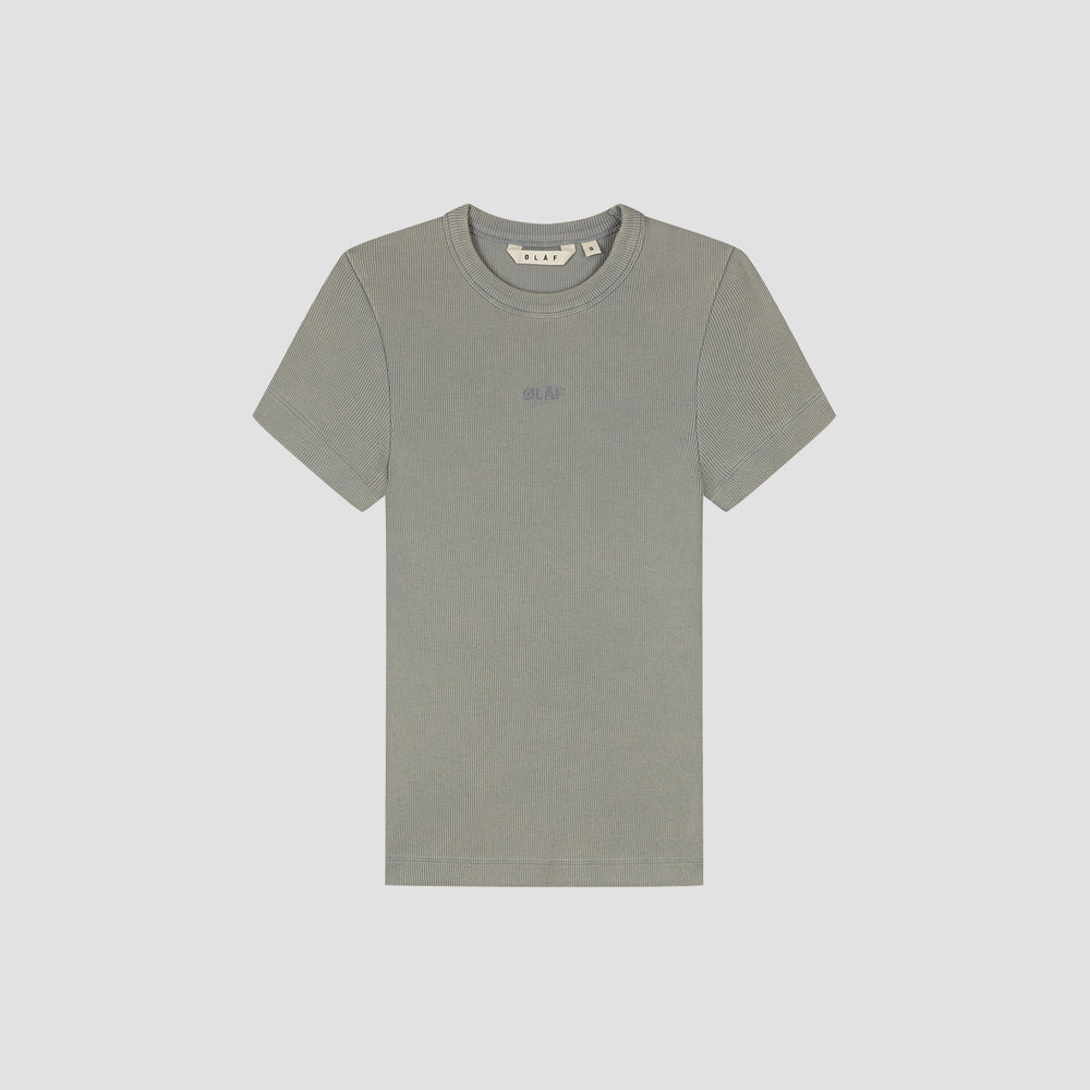 Ribbed Short Sleeve T-shirt - Grey Green