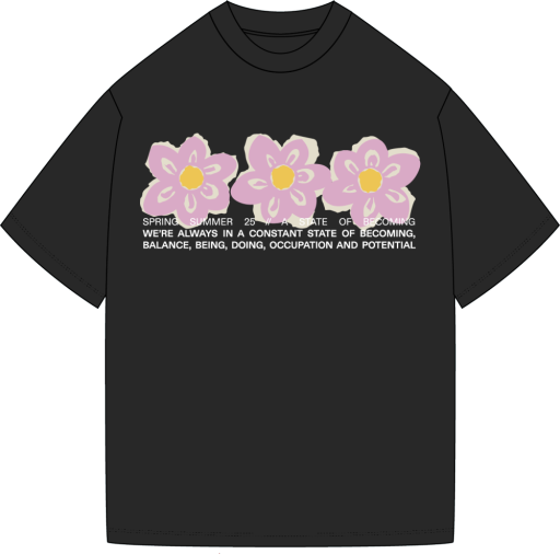 Graphic Blossom Print T-Shirt - Black