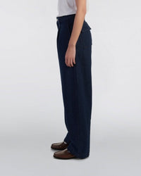 Pleated Denim Tapered Trousers - Dark Blue