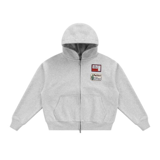 Zip Up Applique Hoodie - Grey